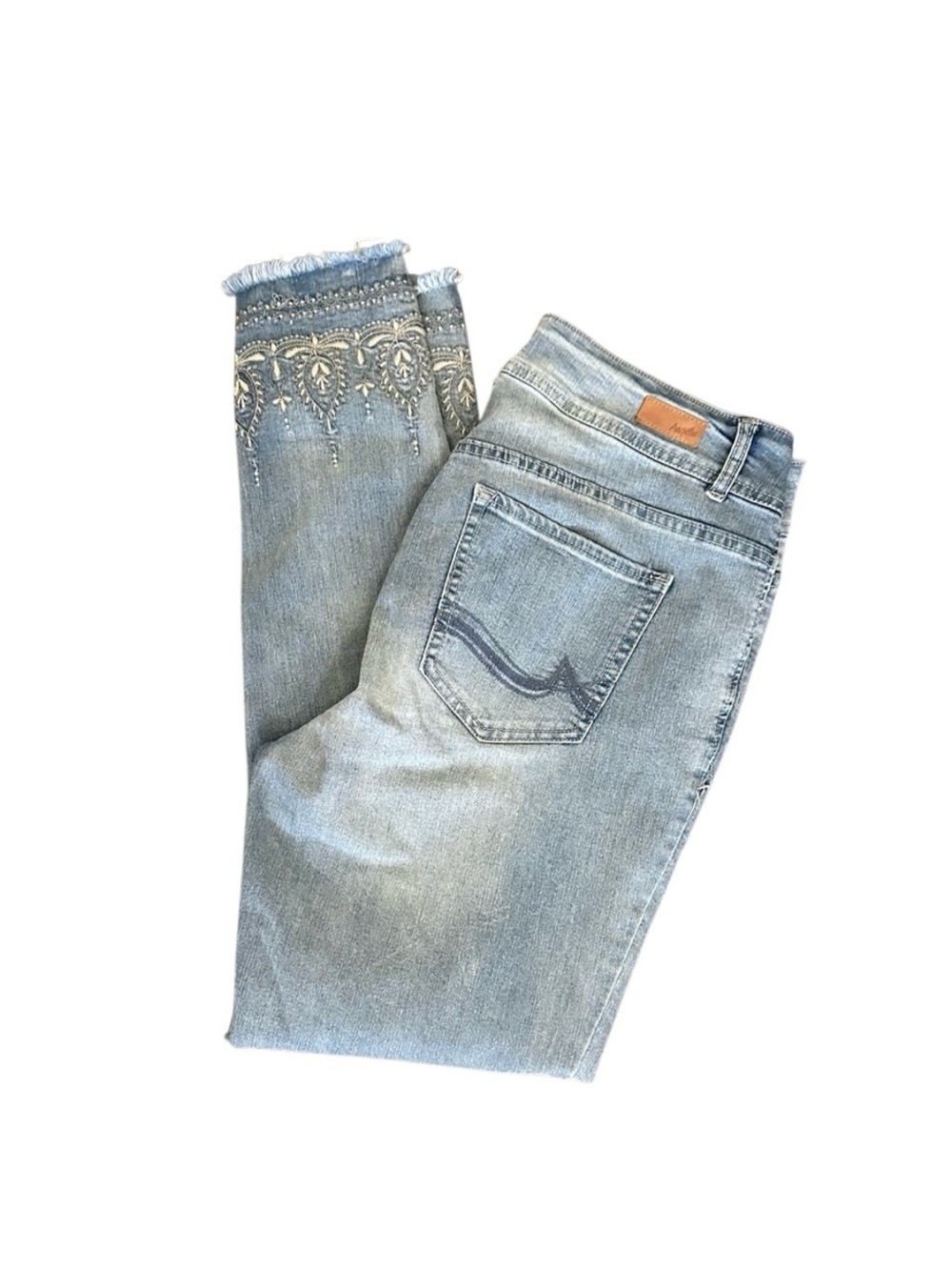 Angels Light Wash Blue Skinny Jeans Embroidered Hem 5-Pocket Women’s 14